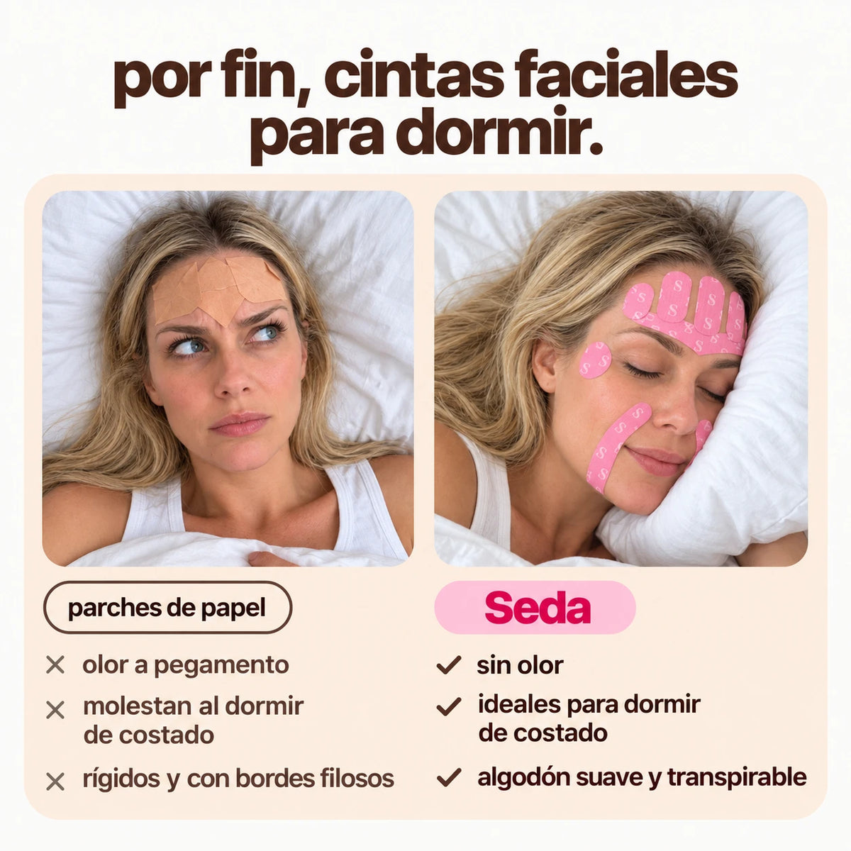 Por fin, cintas faciales para dormir: parches de papel vs. Seda