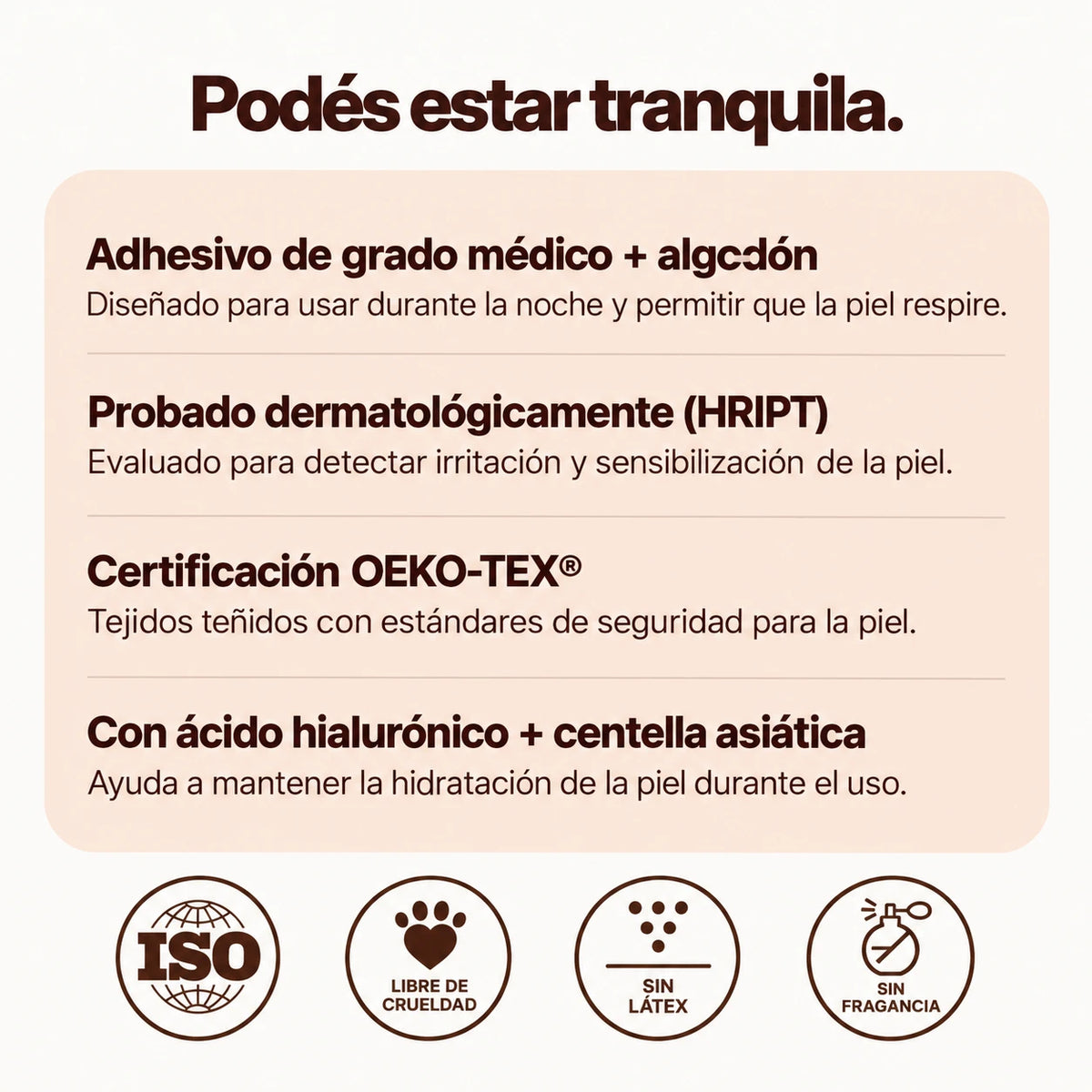 Podés estar tranquila: materiales y certificaciones